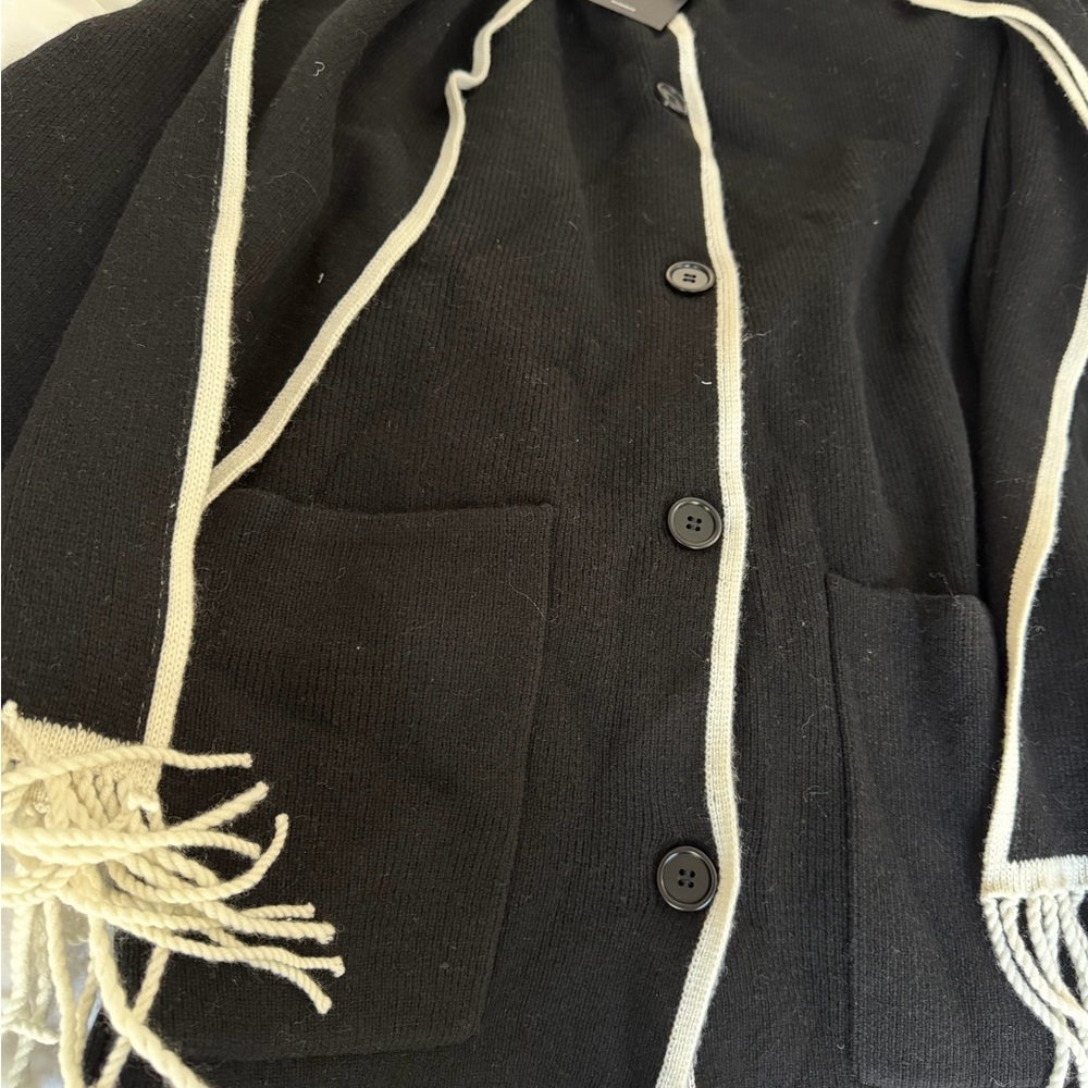 NAADAM Black and Cream Knit Cardigan w/ Scarf